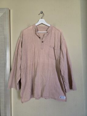 Muang Moon Handmade Striped Dusty Pink Henley Tunic Top